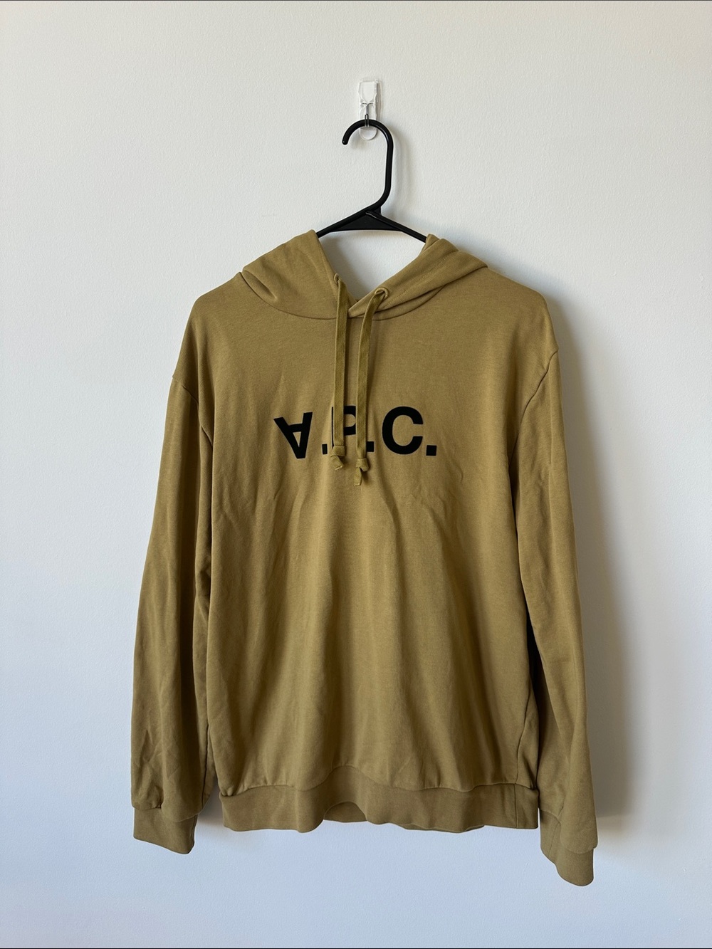 A.P.C. Olive Green Pullover Hoodie with Black Logo